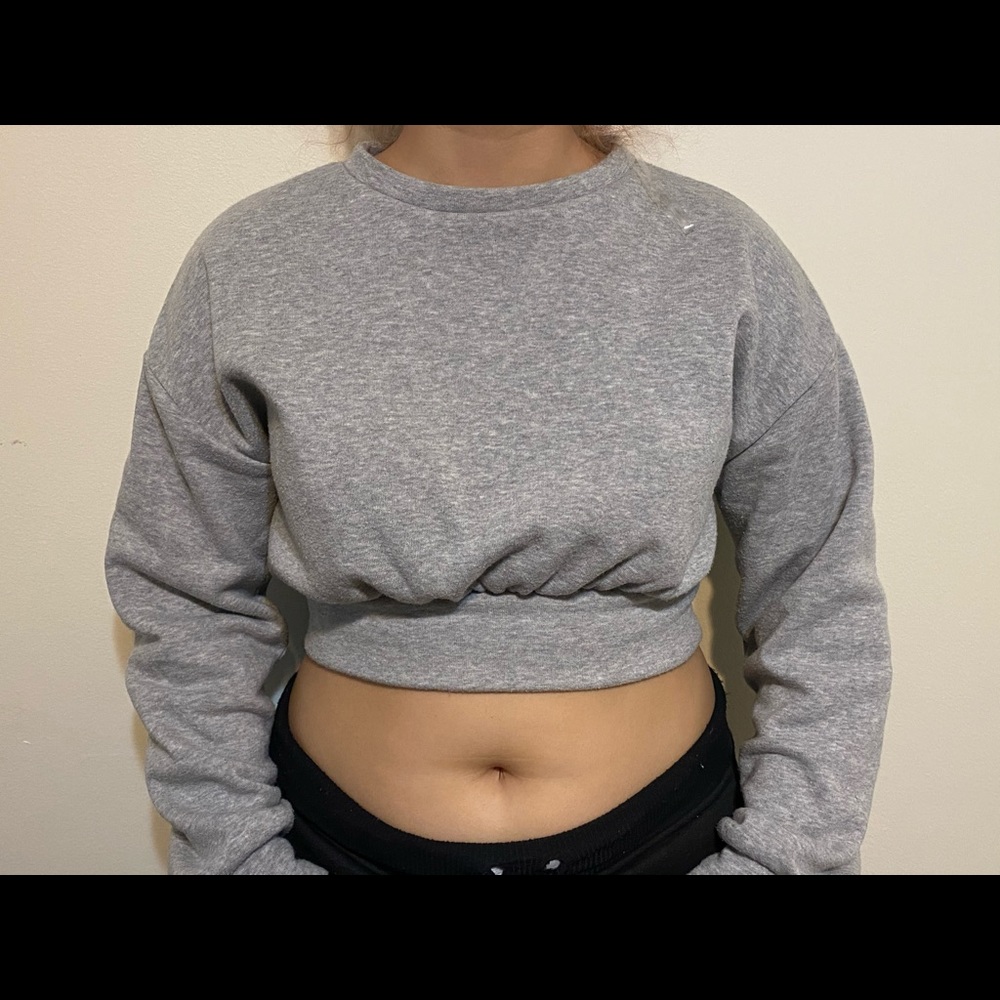 Grey crop top long sleeve sweater